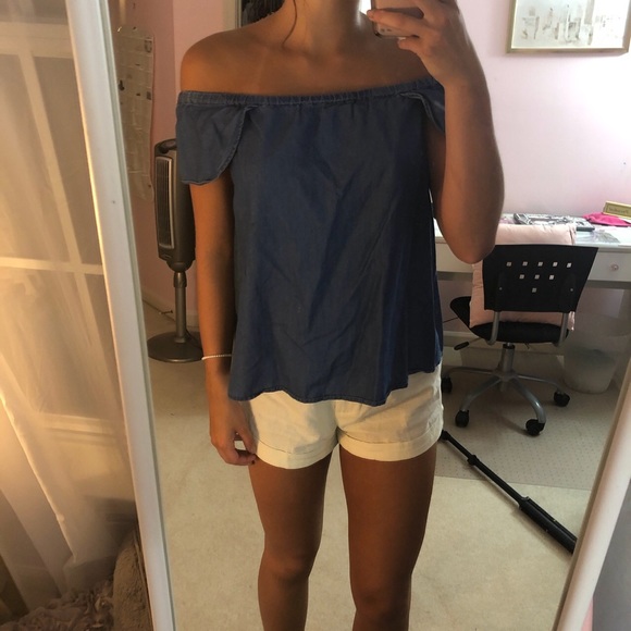 Denim Chambray Off the Shoulder J. Crew Top - Picture 1 of 4